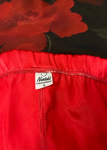 l Beden Vintage Gotik Desenli kırmızı Kadın Pijama Takımı