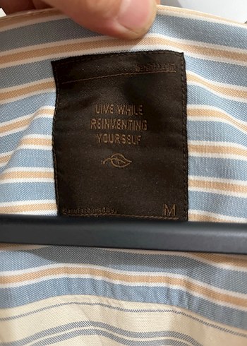 Bershka Erkek Bej Çizgili Uzun Kollu Gömlek