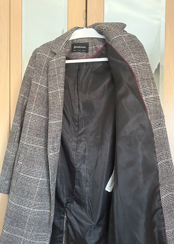 Gri Ekose Desenli Midi Kadın Kaban - Görsel 3