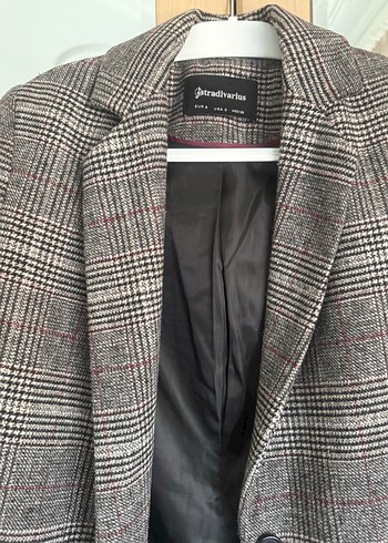 Gri Ekose Desenli Midi Kadın Kaban - Görsel 4