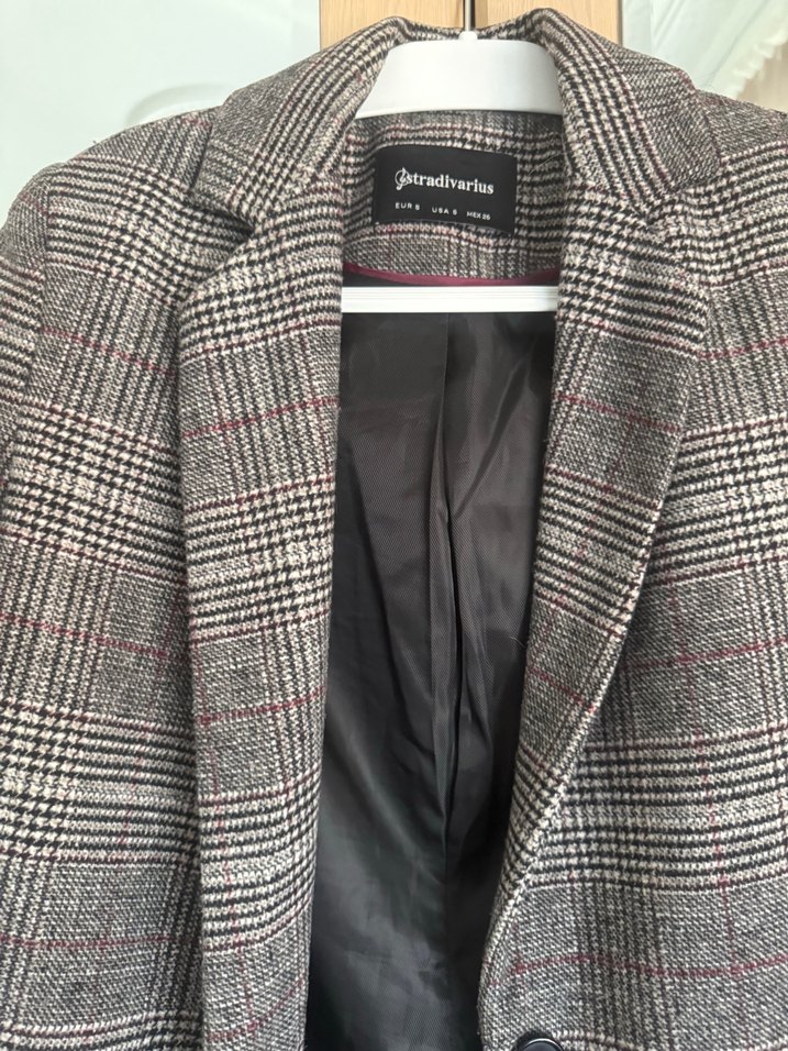 Gri Ekose Desenli Midi Kadın Kaban - Görsel 4