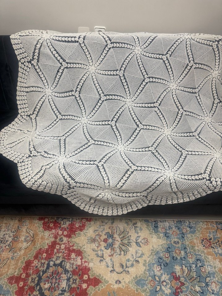 El İşi Beyaz Örgü Dantel Örtü - Görsel 3