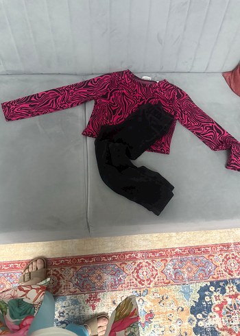 Kız Çocuk Pembe Desenli Kısa Kollu Tişört - Görsel 5