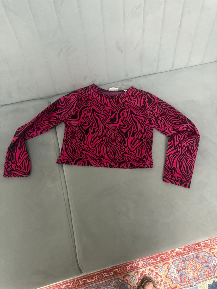 Kız Çocuk Pembe Desenli Kısa Kollu Tişört - Görsel 2