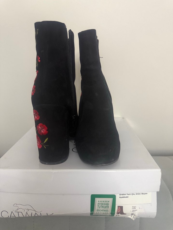 Bordo Nakışlı Süet Bohem Kadın Bot - Görsel 4