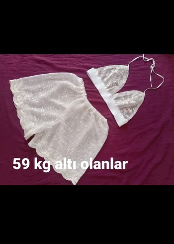 Nakışlı Beyaz Askılı Mini Pijama Takımı