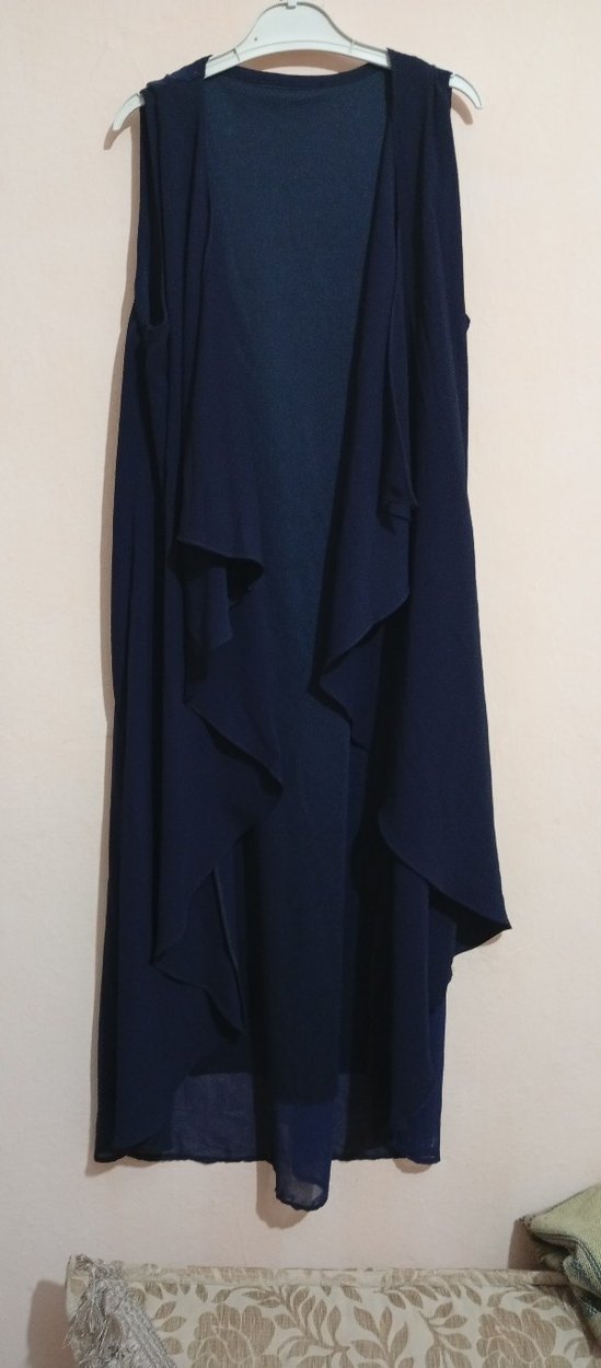 Lacivert Kadın Uzun  yelek - Görsel 3