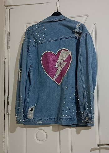 Diğer Düğmeli Mavi Oversize Kadın Kot Ceket