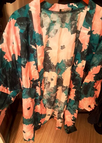 Bohem Çok Renkli Uzun Kollu Midi Kimono