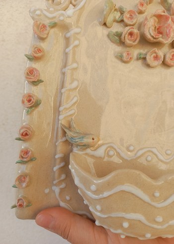 Bej Pastel Renkli Çiçekli Biblo mumluk anahtarlık - Görsel 3