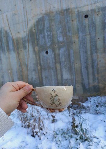 Beyaz Kedi Desenli Seramik Kupa - Görsel 3