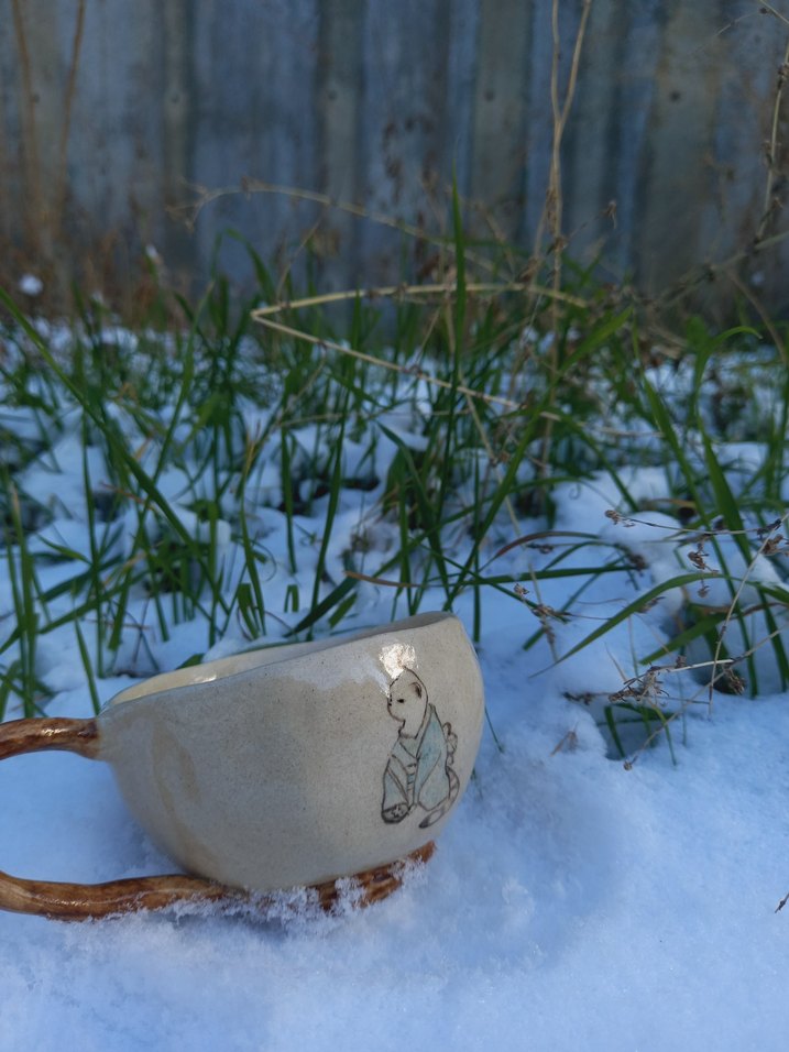 Beyaz Kedi Desenli Seramik Kupa - Görsel 2