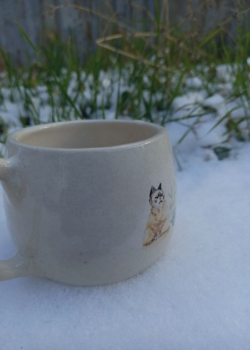 Bej Renkli Kedi Desenli Seramik Kupa - Görsel 2