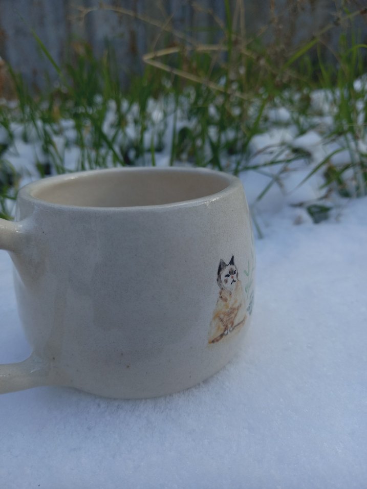 Bej Renkli Kedi Desenli Seramik Kupa - Görsel 2