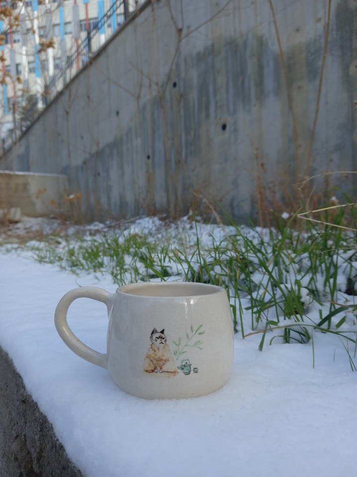 Bej Renkli Kedi Desenli Seramik Kupa - Görsel 3