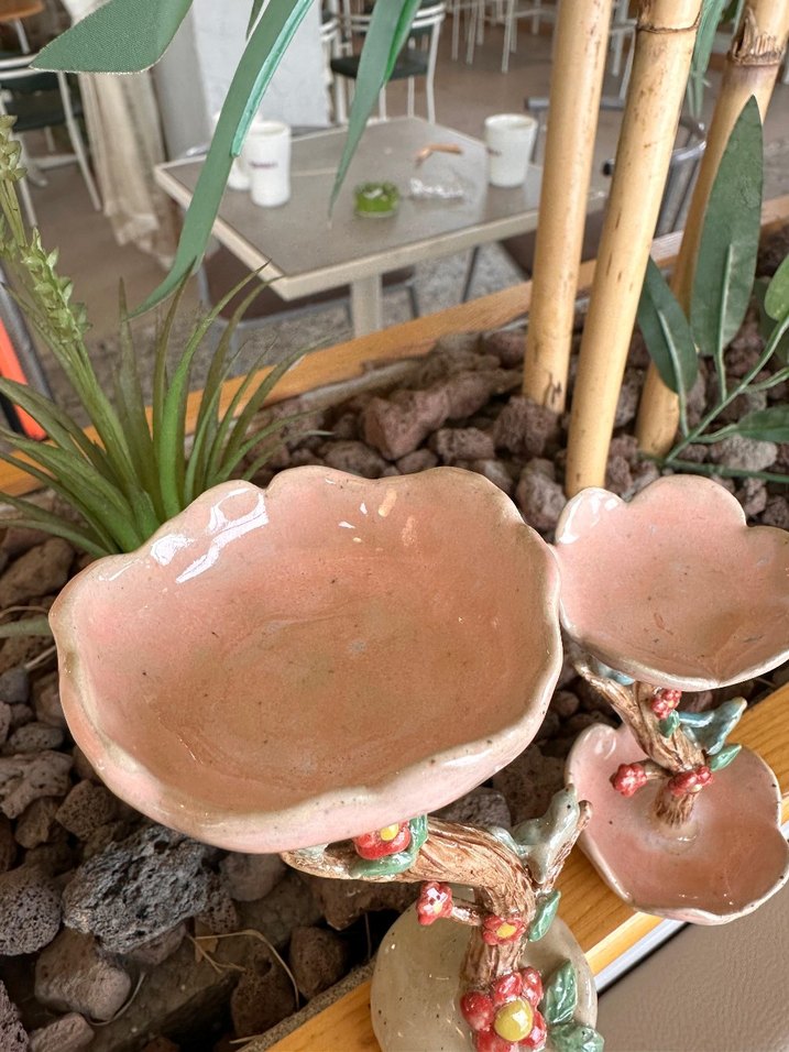 Pembe Çiçek Desenli Seramik Mumluk stonwere mumluk - Görsel 4