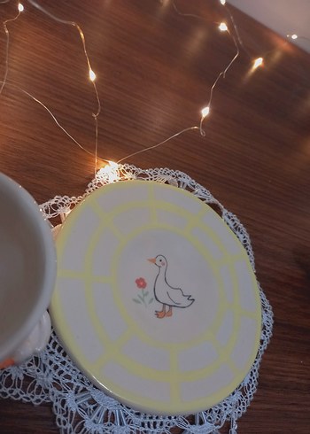 Beyaz Seramik Ördekli Fincan ve Tabak Seti - Görsel 3