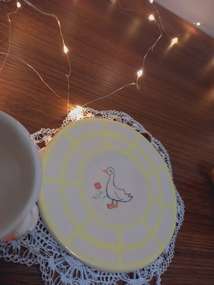 Beyaz Seramik Ördekli Fincan ve Tabak Seti - Görsel 3