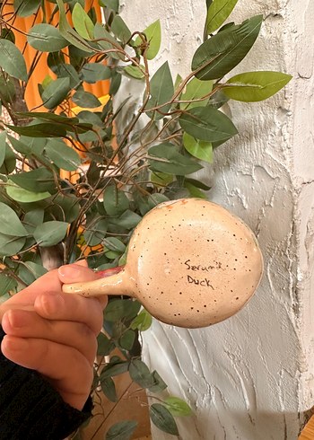 Pastel Pembe Ördek Desenli Seramik Kupa stoneware mug fincan - Görsel 5