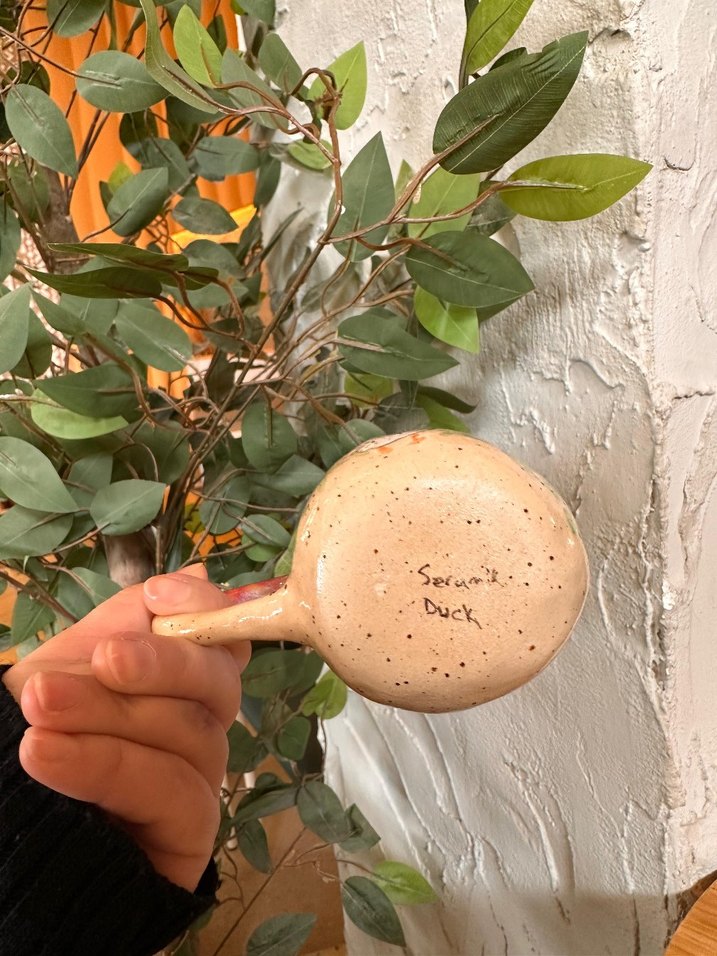 Pastel Pembe Ördek Desenli Seramik Kupa stoneware mug fincan - Görsel 5