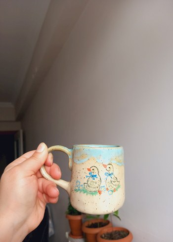 Mavi Pastel Seramik Kupa vintage fincan ördekli fincan stoneware - Görsel 3