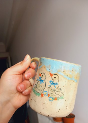 Mavi Pastel Seramik Kupa vintage fincan ördekli fincan stoneware - Görsel 2