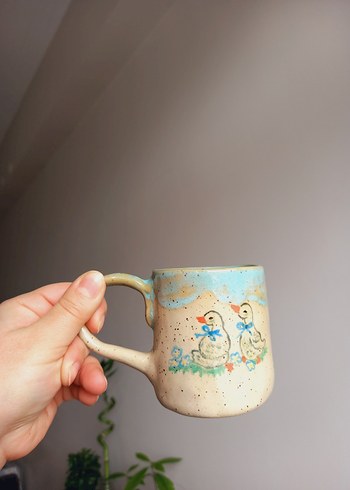 Mavi Pastel Seramik Kupa vintage fincan ördekli fincan stoneware - Görsel 8