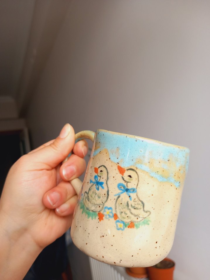 Mavi Pastel Seramik Kupa vintage fincan ördekli fincan stoneware - Görsel 2