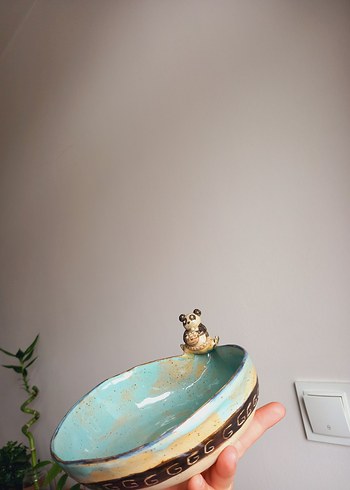 Bohem Tarzı Seramik Kase ve Figür kung fu panda stoneware kase - Görsel 3