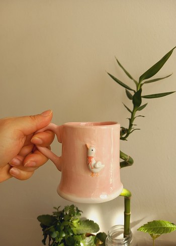 Pastel Pembe Seramik Kupa ördekli kupa mug seramik fincan - Görsel 2
