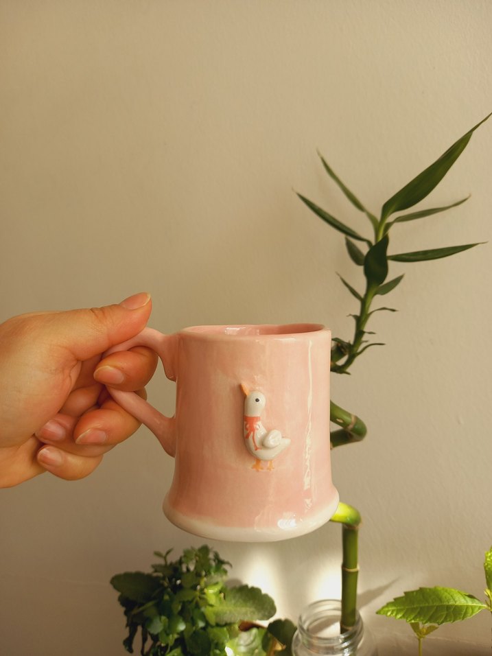 Pastel Pembe Seramik Kupa ördekli kupa mug seramik fincan - Görsel 2