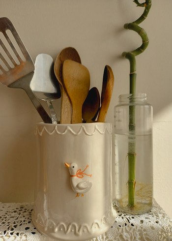 Beyaz Seramik ördek Figürlü Vazo kaşıklık dekoratif obje seramik - Görsel 3