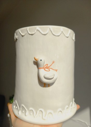 Beyaz Seramik ördek Figürlü Vazo kaşıklık dekoratif obje seramik - Görsel 2