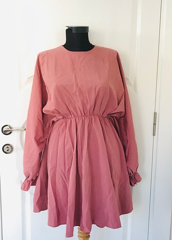 Zara Pembe Drapeli Uzun Kollu Kız Kadın Elbisesi