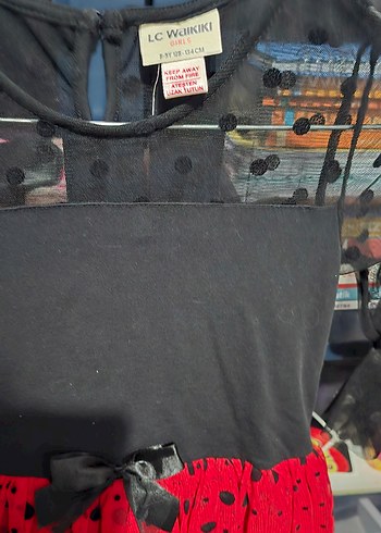 Kız Çocuk Siyah-Kırmızı Puantiyeli Elbise - Görsel 2