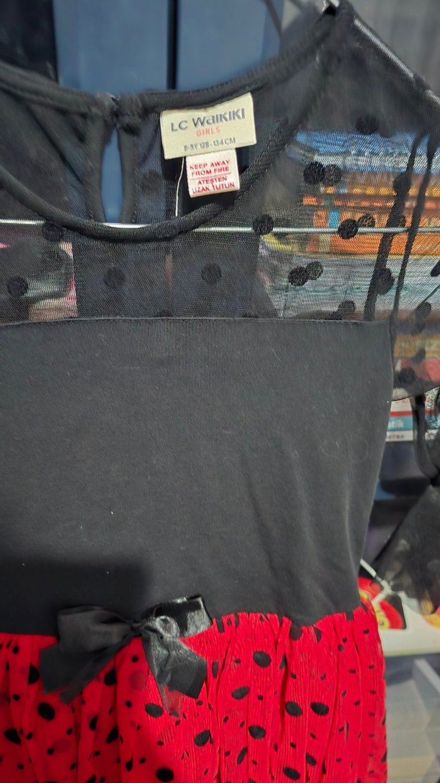 Kız Çocuk Siyah-Kırmızı Puantiyeli Elbise - Görsel 2