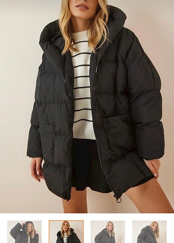 Siyah Kadın oversize mont