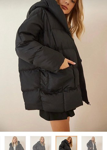 m Beden Siyah Kadın oversize mont