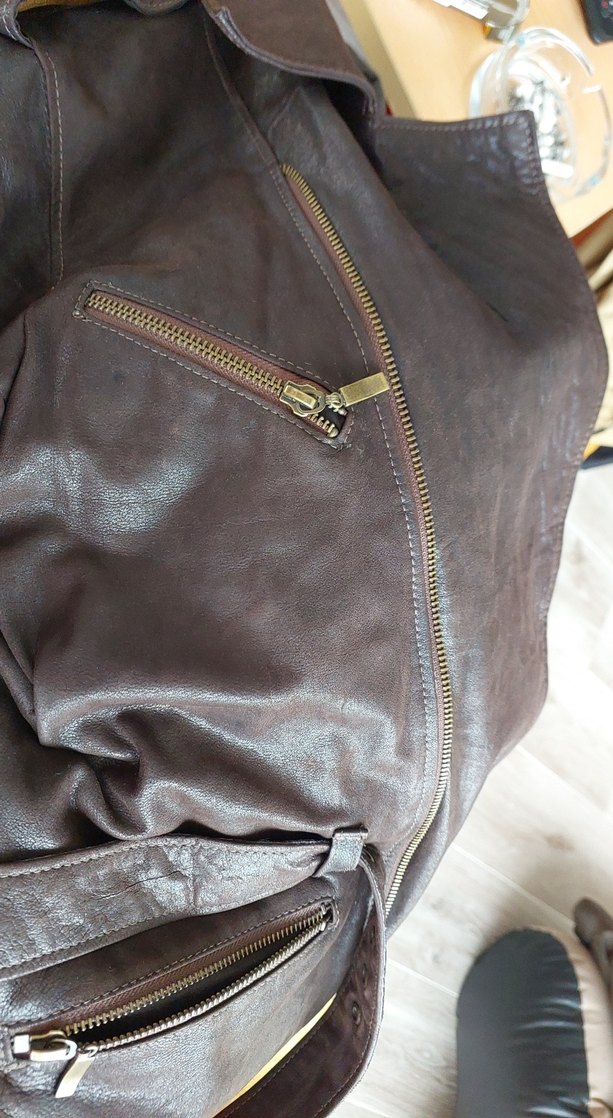 Kahverengi Kemerli Uzun Deri Biker Ceket - Görsel 2