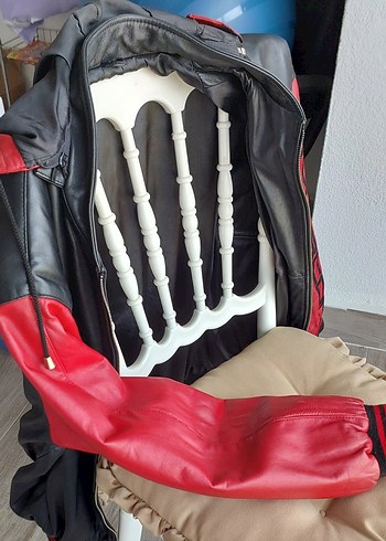 Kırmızı Erkek Deri Biker Ceket - Görsel 2