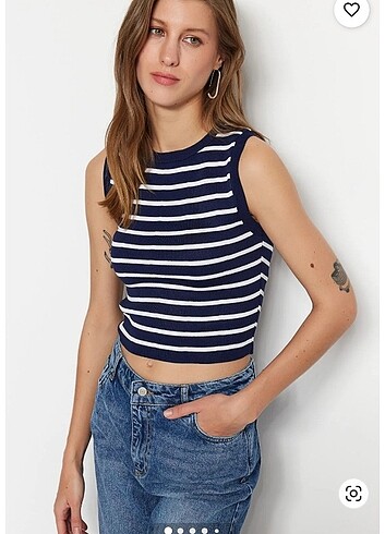 Çizgili crop bluz 