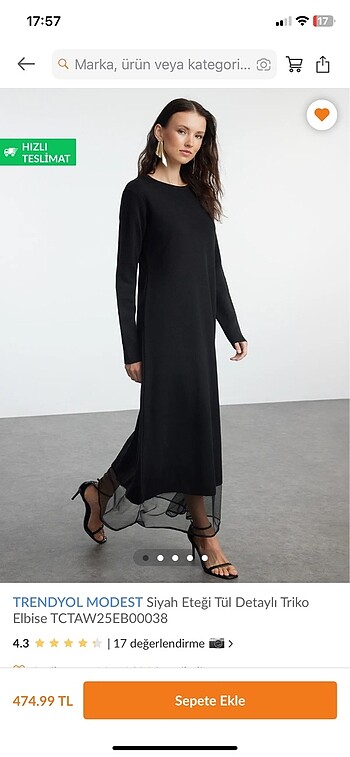 TRENDYOL MODEST SİYAH TİRKO ELBİSE