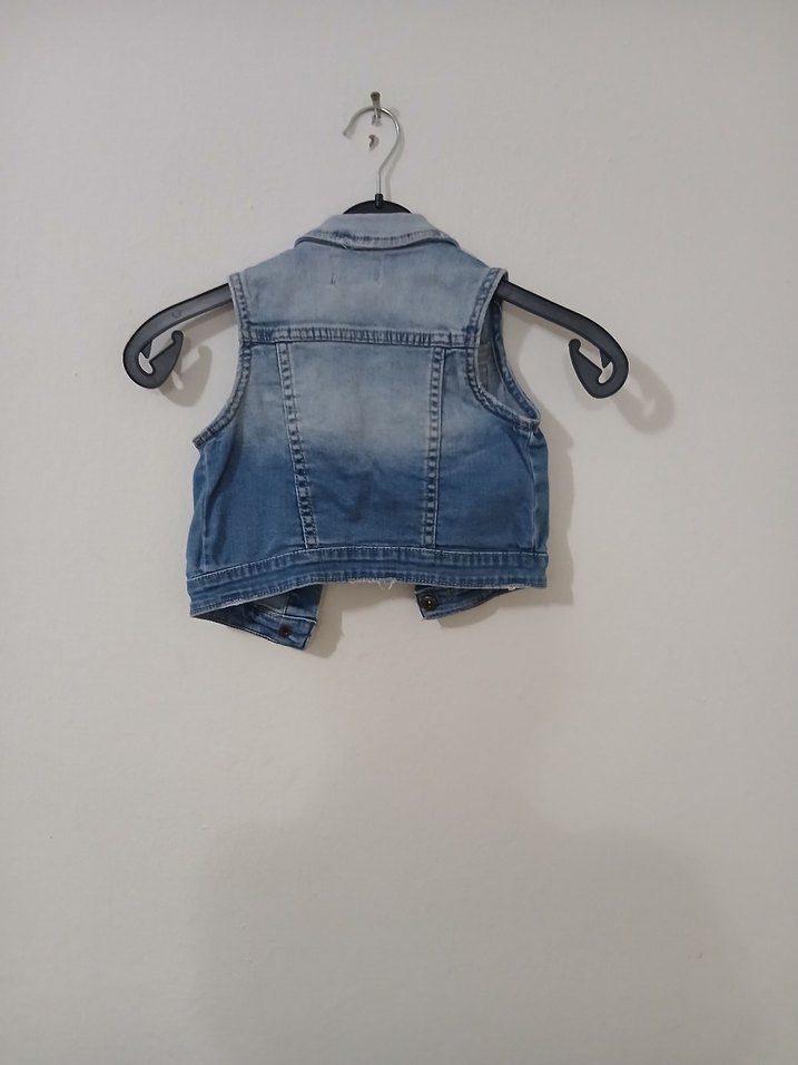 Kızlar için Düğmeli Jean Yelek - Görsel 4