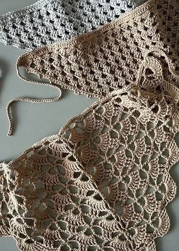 Kadın Çok Renkli Dantel Örgü  Bandana - Görsel 3