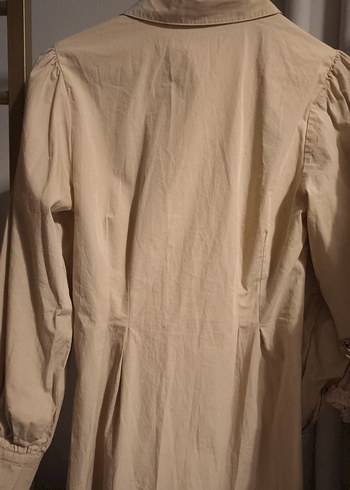 Bej Düğmeli  pamuklu Gömlek elbise - Görsel 5