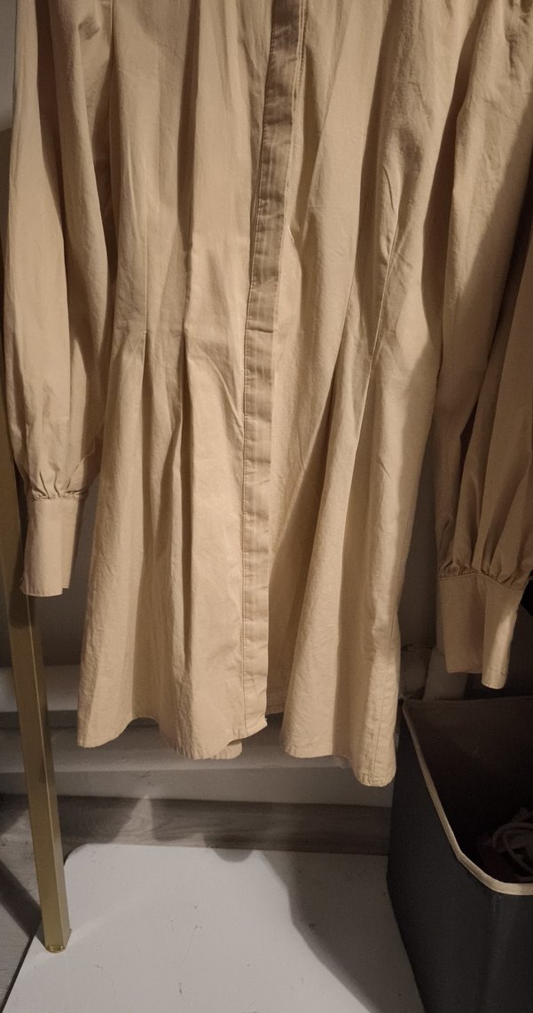 Bej Düğmeli  pamuklu Gömlek elbise - Görsel 3