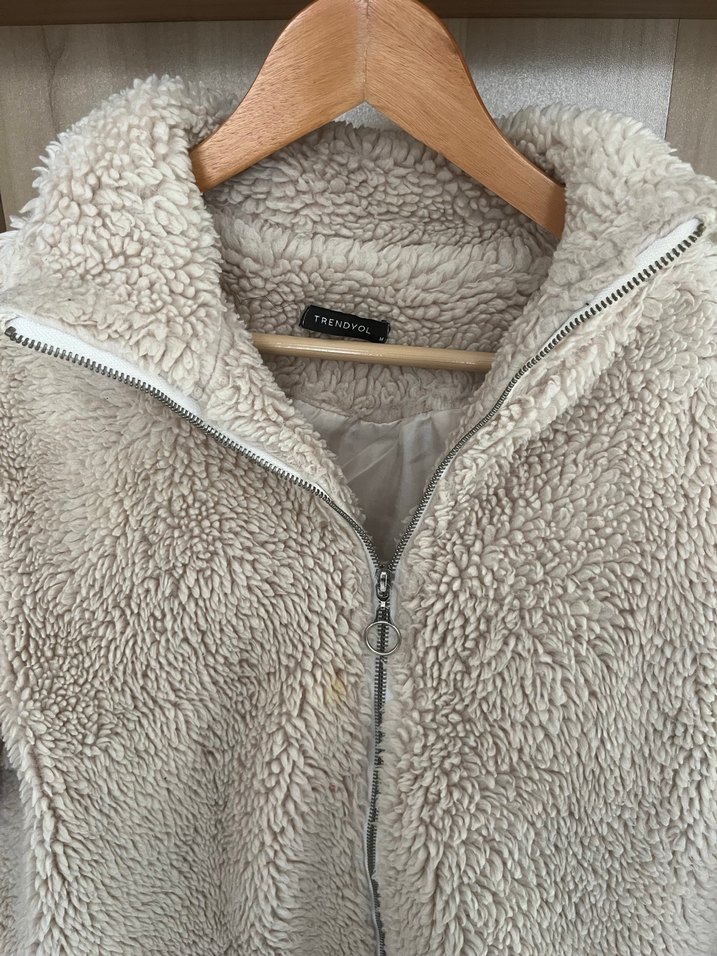 Bej Peluş Kadın mont Yüksek Yaka - Görsel 2