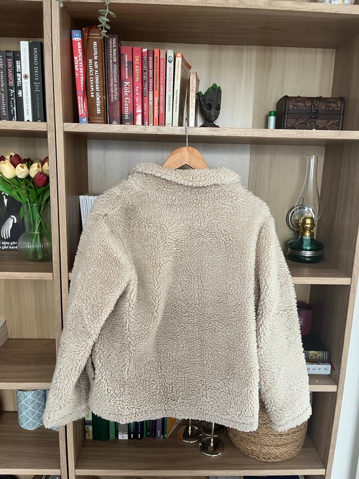 Bej Peluş Kadın mont Yüksek Yaka - Görsel 3