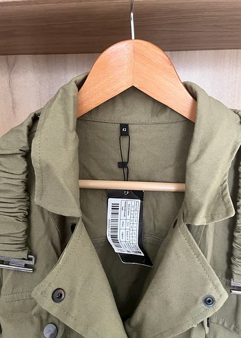 Kadın Haki Düğmeli Keten Ceket - Görsel 2