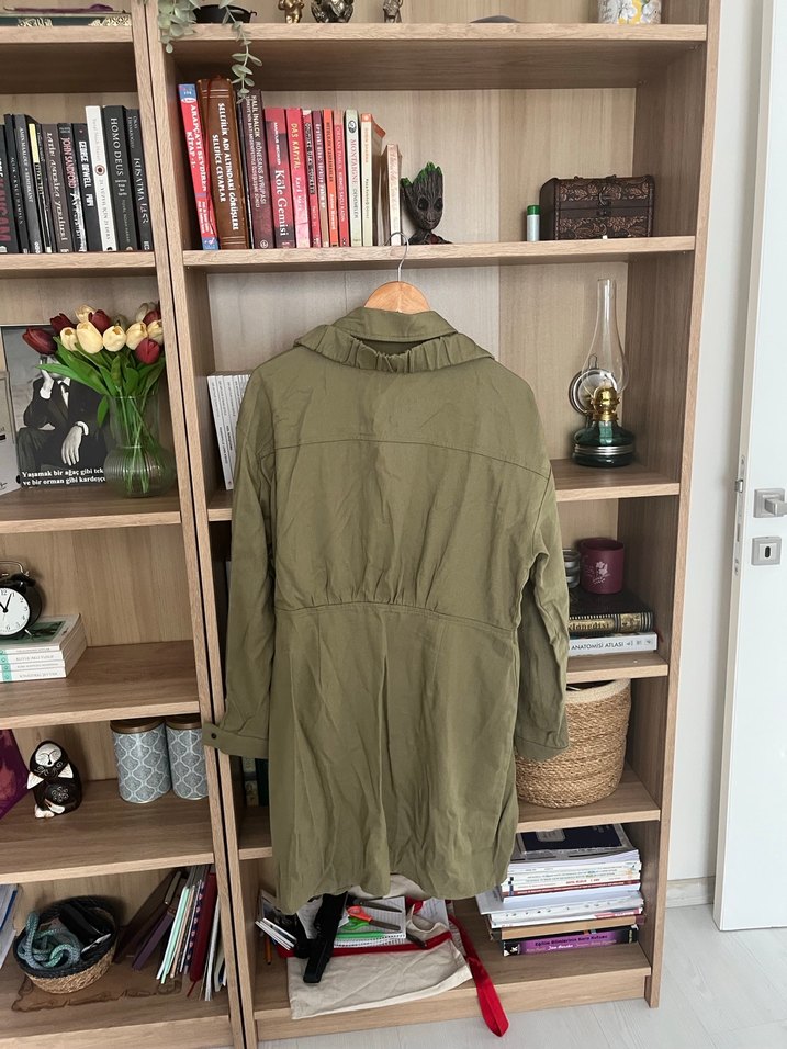 Kadın Haki Düğmeli Keten Ceket - Görsel 3